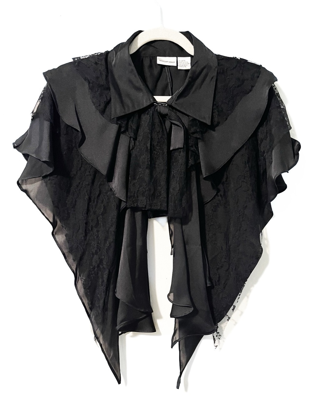Vintage Newport News | Black Lace Ruffled Capelet Blouse Accent Collar